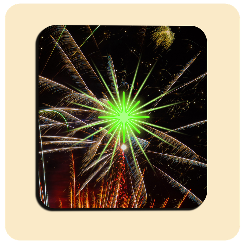 Dessous de verre lumineux avec piles de rechange offertes | Design : feu d’artifice