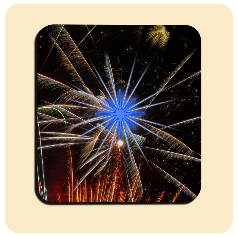 Dessous de verre lumineux avec piles de rechange offertes | Design : feu d’artifice